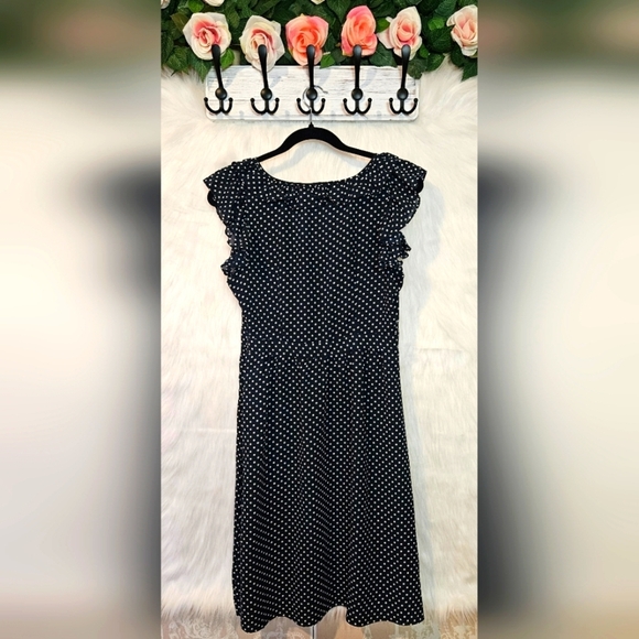 Alfred Sung Black and White Flutter Sleeve Ruffled A-line Midi Dress - Picture 3 of 9